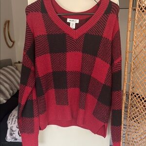 William Rast Women's Red and Black Plaid Sweater